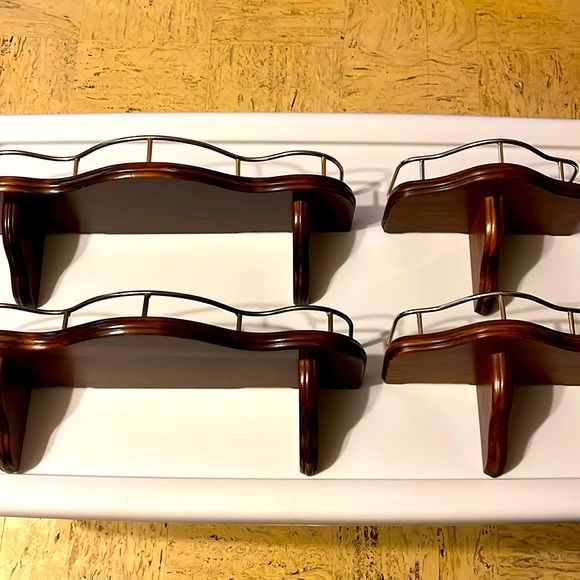 Other - Vintage  Homco MCM Wood Wall Shelves Gold Tone Railings